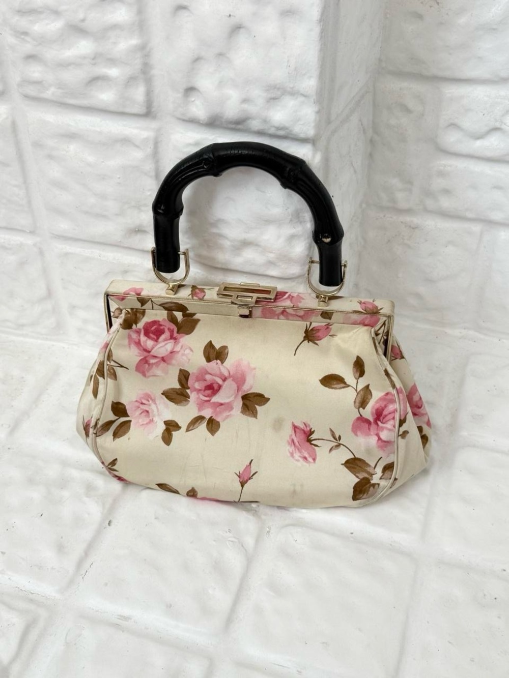 ✧ Y2K Silk Rose Print Frame Bag ✧